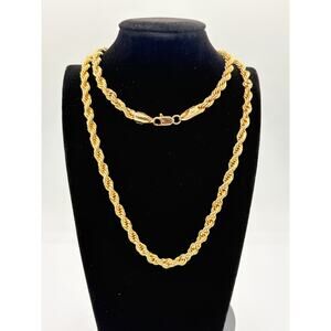 Vintage Gold-toned Opera Length 30 inches,Thick 5.6mm Rope Chain Necklace.
